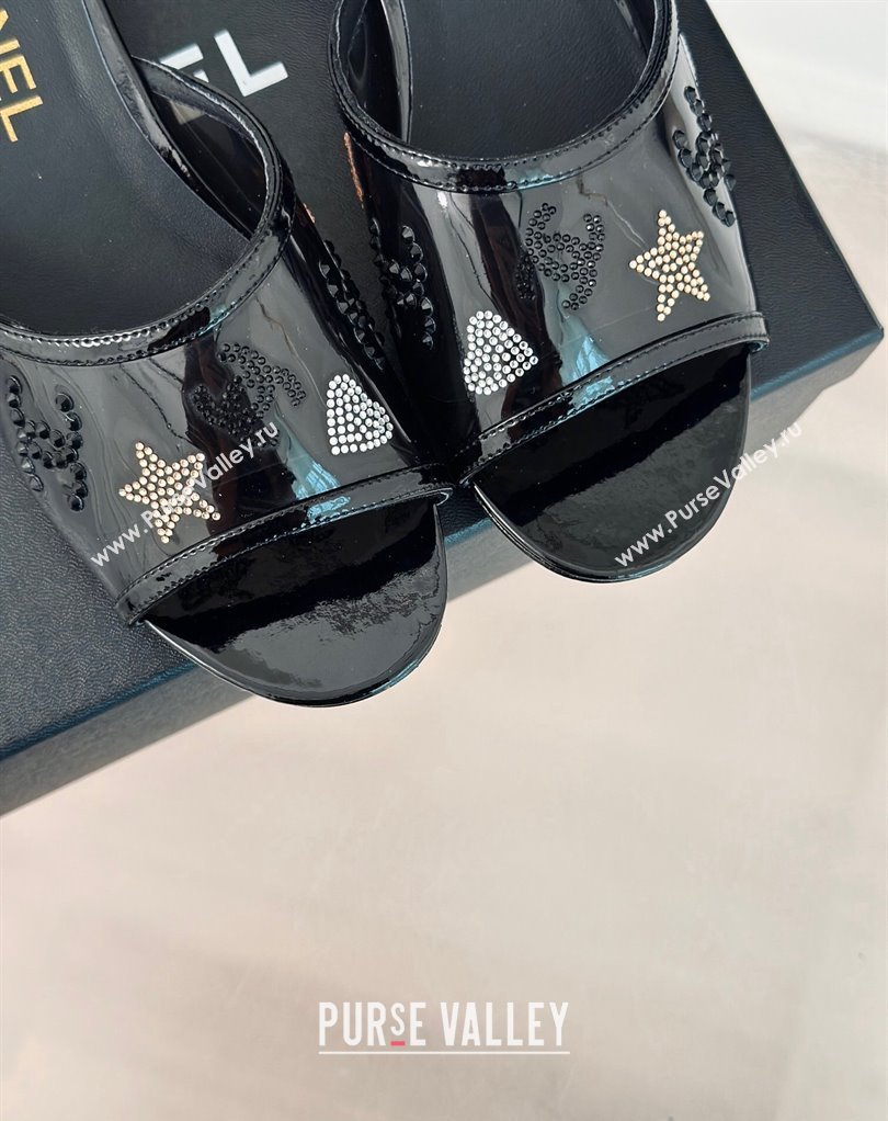 Chanel Crystal Logo Star and Heart PVC Mules Black 2024 (modeng-24032950)