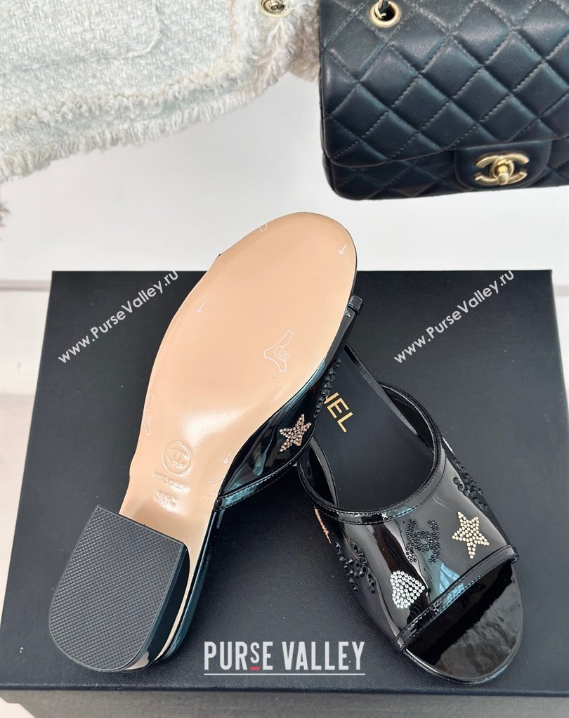 Chanel Crystal Logo Star and Heart PVC Mules Black 2024 (modeng-24032950)