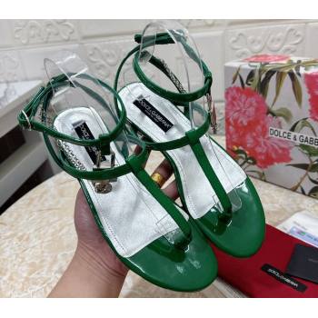 Dolce Gabbana Patent leather Flat Thong sandals Green with chain and charm 2024 (modeng-24032927)