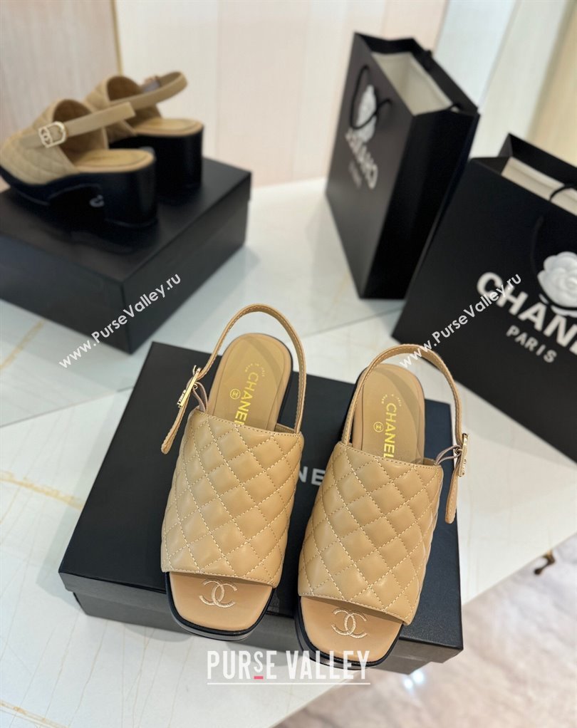 Chanel Lambskin Platform Sandals G45567 Beige 2024 (modeng-24032958)