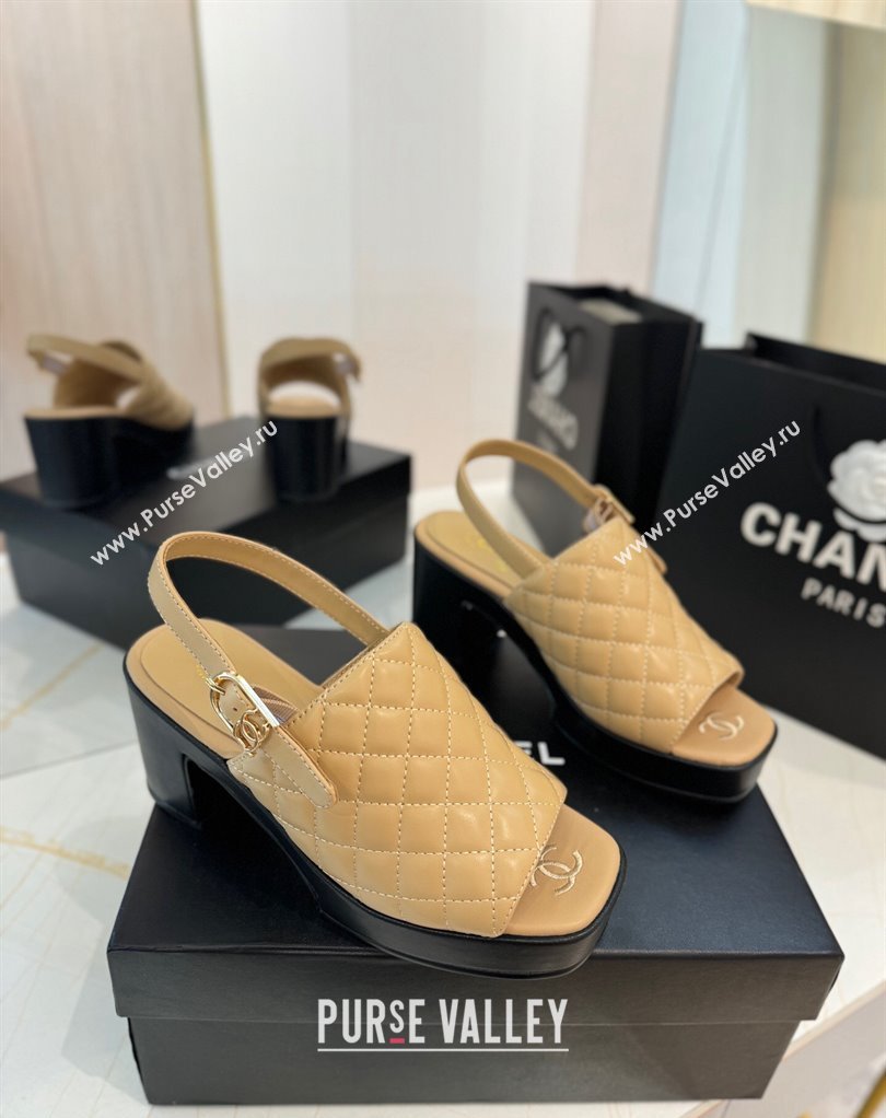 Chanel Lambskin Platform Sandals G45567 Beige 2024 (modeng-24032958)