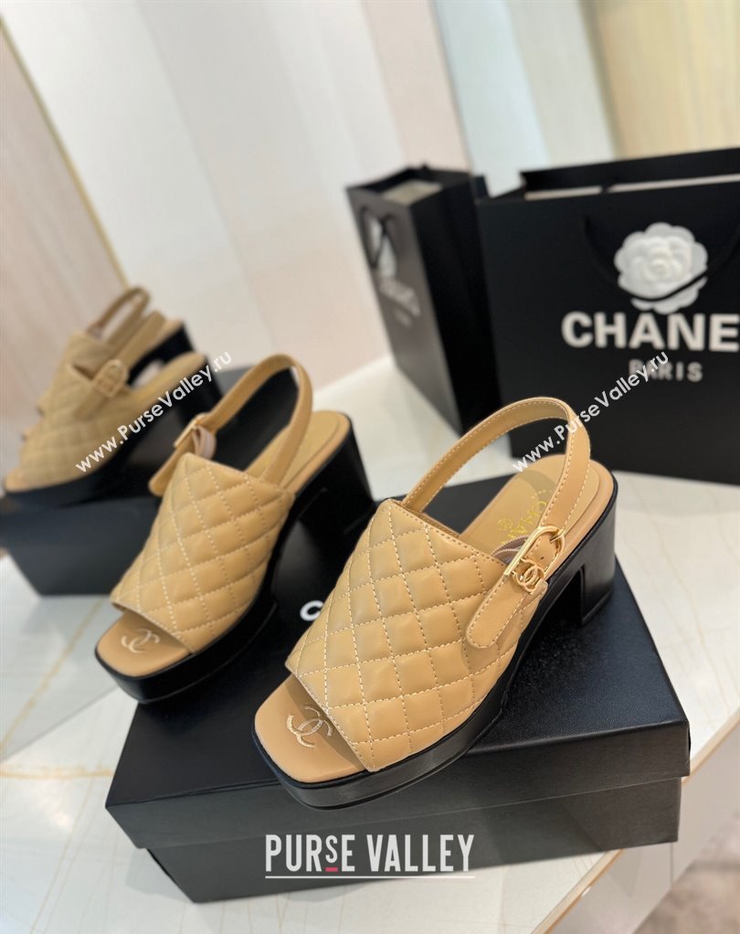 Chanel Lambskin Platform Sandals G45567 Beige 2024 (modeng-24032958)