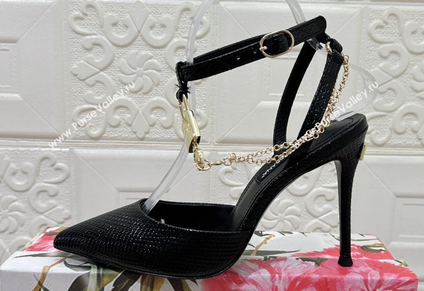 Dolce Gabbana Heel 10.5cm Karung slingbacks Black with chain and charm 2024 (modeng-24032918)