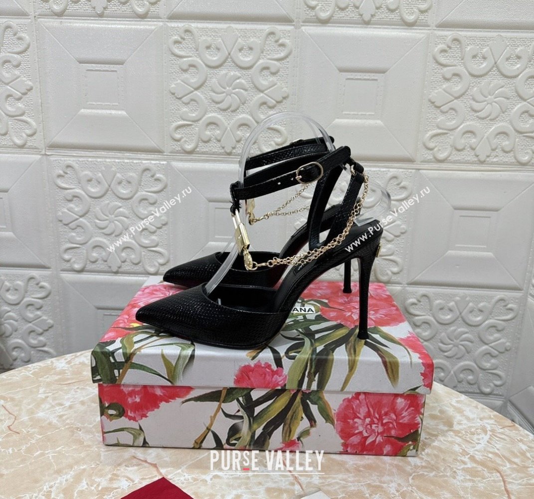 Dolce Gabbana Heel 10.5cm Karung slingbacks Black with chain and charm 2024 (modeng-24032918)