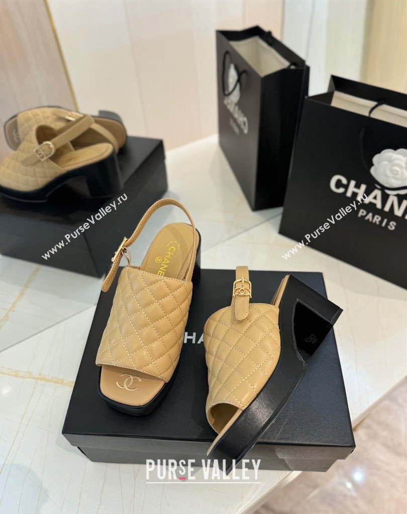 Chanel Lambskin Platform Sandals G45567 Beige 2024 (modeng-24032958)