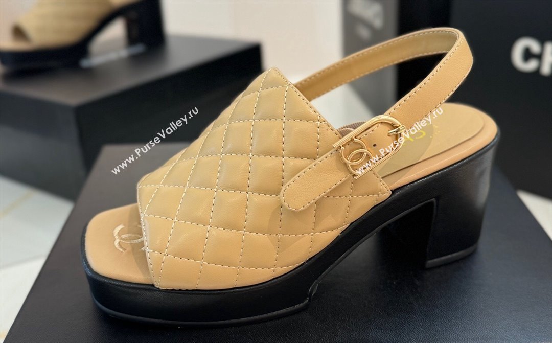 Chanel Lambskin Platform Sandals G45567 Beige 2024 (modeng-24032958)