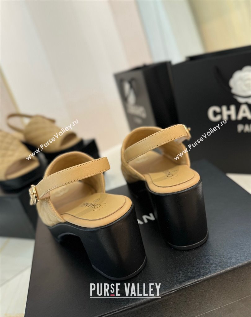 Chanel Lambskin Platform Sandals G45567 Beige 2024 (modeng-24032958)