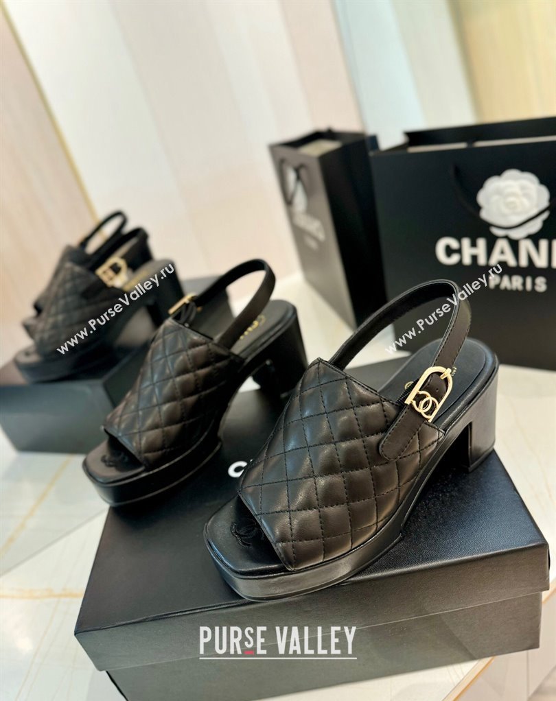 Chanel Lambskin Platform Sandals G45567 Black 2024 (modeng-24032956)
