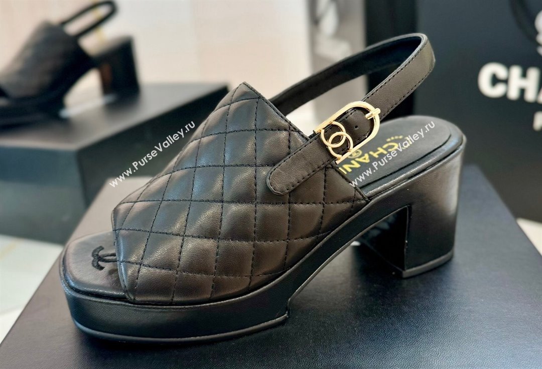 Chanel Lambskin Platform Sandals G45567 Black 2024 (modeng-24032956)