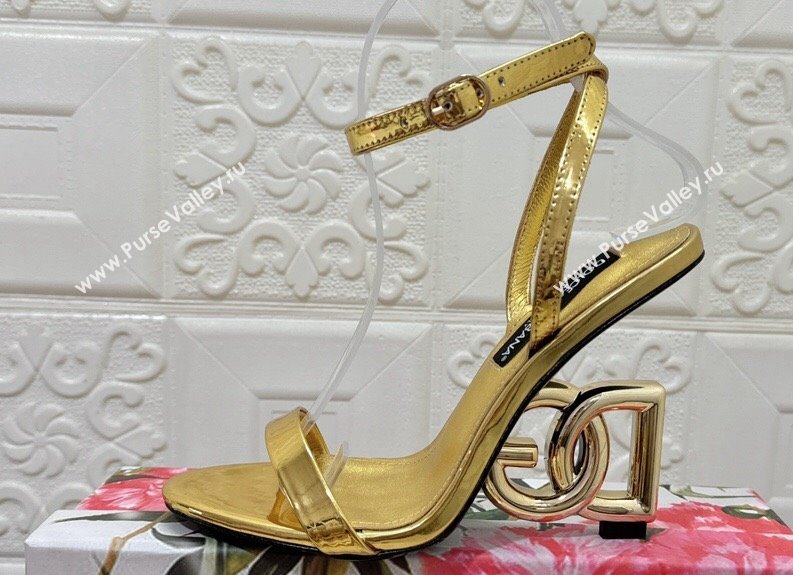 Dolce Gabbana Heel 10.5cm Patent leather sandals Gold with 3.5 heel 2024 (modeng-24032935)