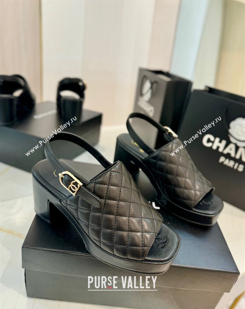 Chanel Lambskin Platform Sandals G45567 Black 2024 (modeng-24032956)