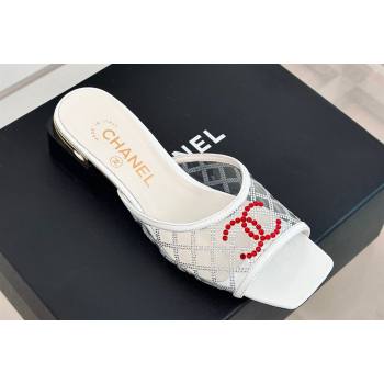 Chanel Crystal Quilting and CC Logo PVC Mules White 2024 (modeng-24032954)