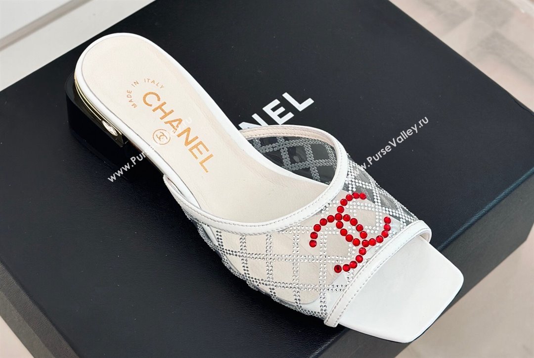 Chanel Crystal Quilting and CC Logo PVC Mules White 2024 (modeng-24032954)