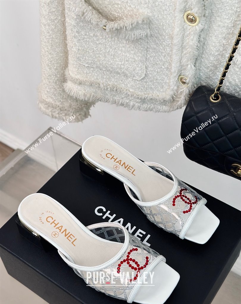 Chanel Crystal Quilting and CC Logo PVC Mules White 2024 (modeng-24032954)
