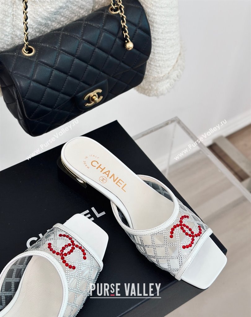 Chanel Crystal Quilting and CC Logo PVC Mules White 2024 (modeng-24032954)