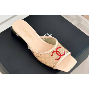 Chanel Crystal Quilting and CC Logo PVC Mules Beige 2024 (modeng-24032955)