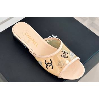 Chanel Crystal Logo Star and Heart PVC Mules Beige 2024 (modeng-24032952)