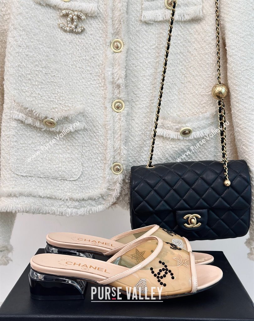 Chanel Crystal Logo Star and Heart PVC Mules Beige 2024 (modeng-24032952)