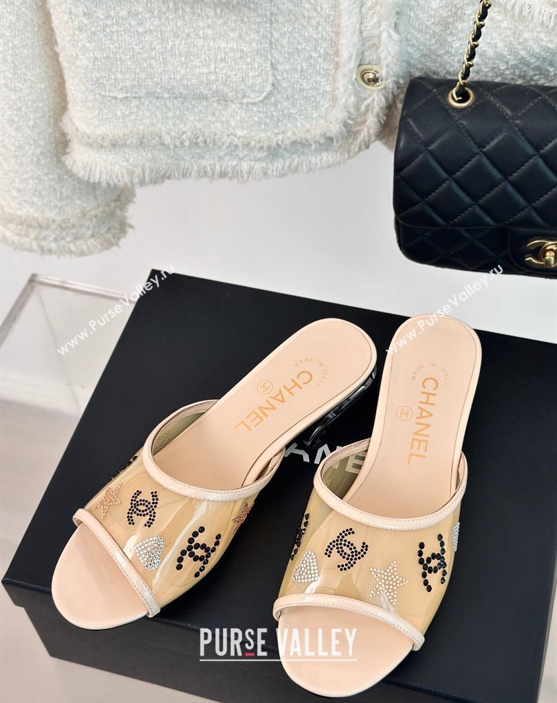 Chanel Crystal Logo Star and Heart PVC Mules Beige 2024 (modeng-24032952)