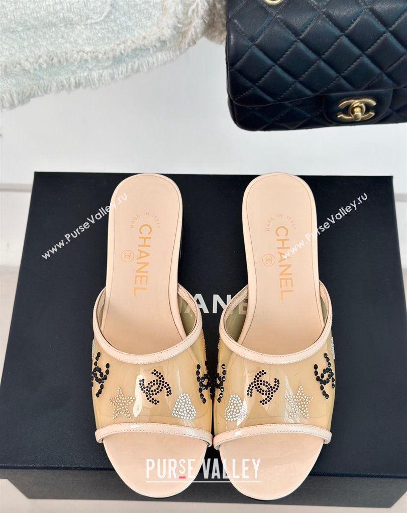 Chanel Crystal Logo Star and Heart PVC Mules Beige 2024 (modeng-24032952)