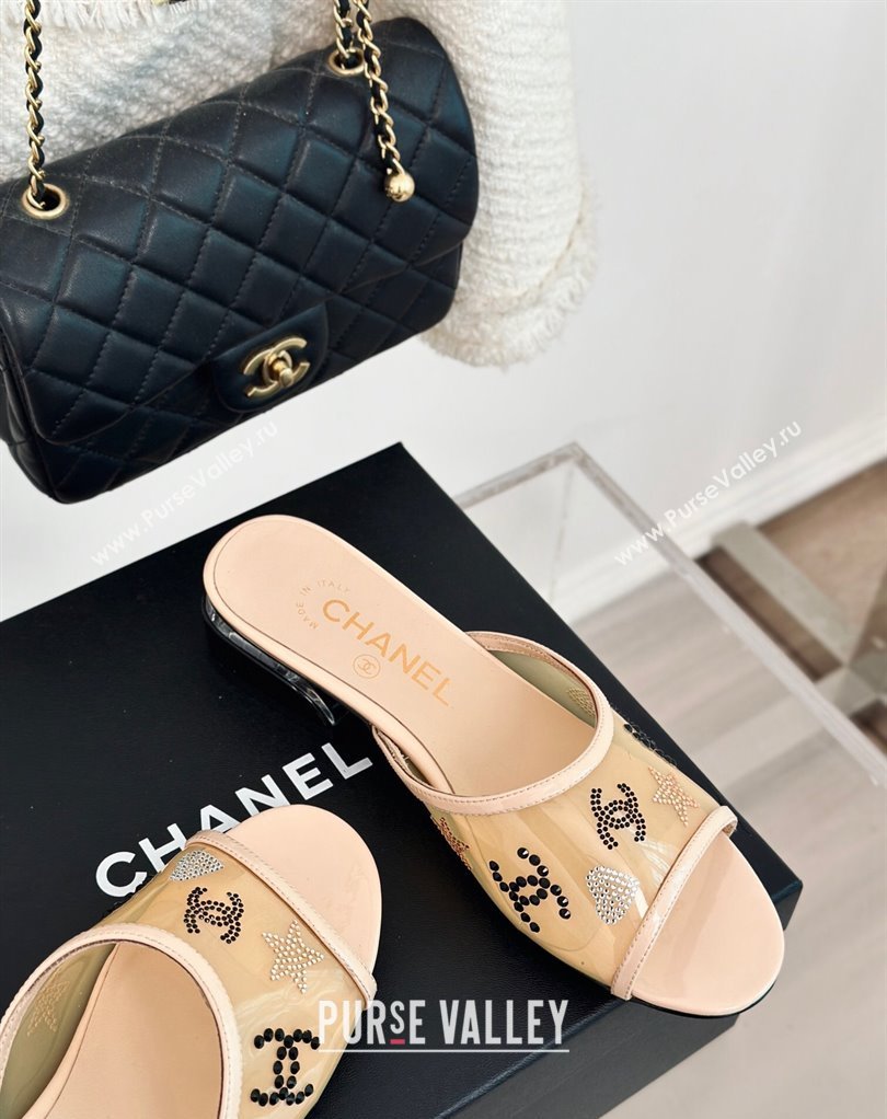 Chanel Crystal Logo Star and Heart PVC Mules Beige 2024 (modeng-24032952)