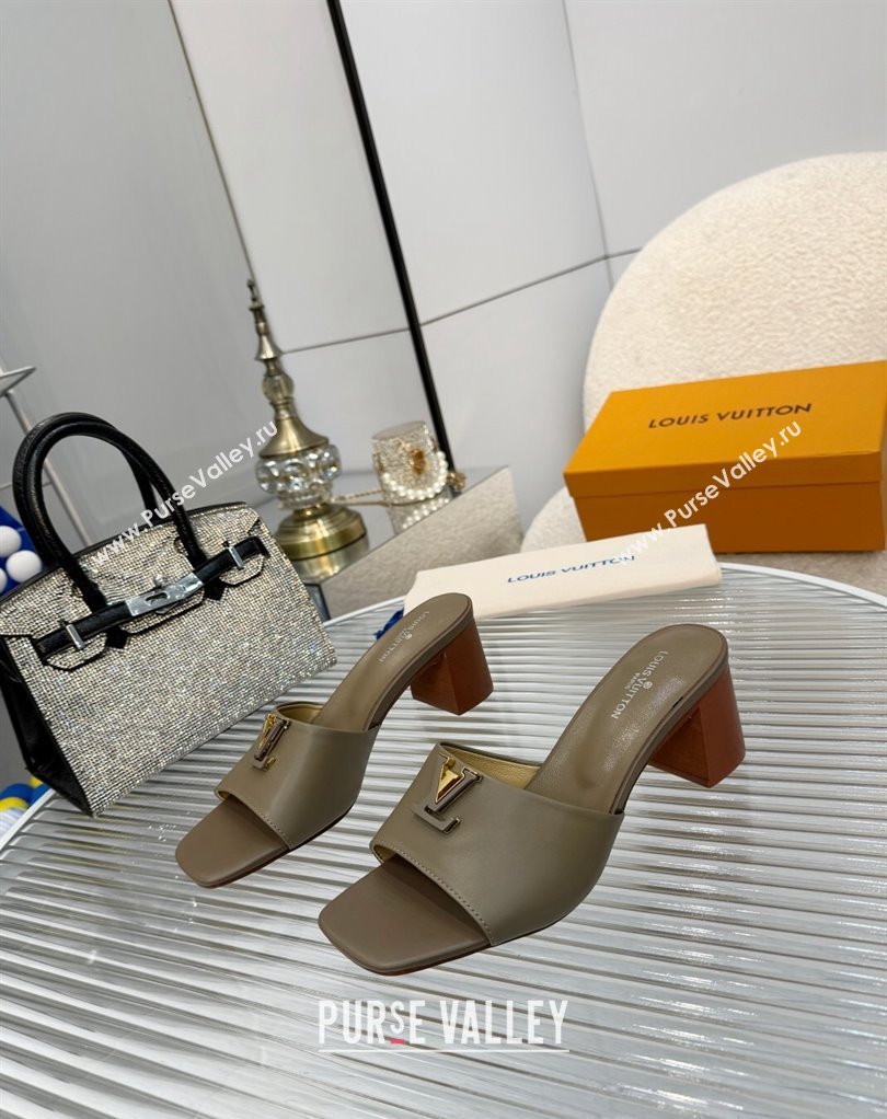 Louis Vuitton Calf leather LV Capri Heel Mules Etoupe 2024 (modeng-24033019)