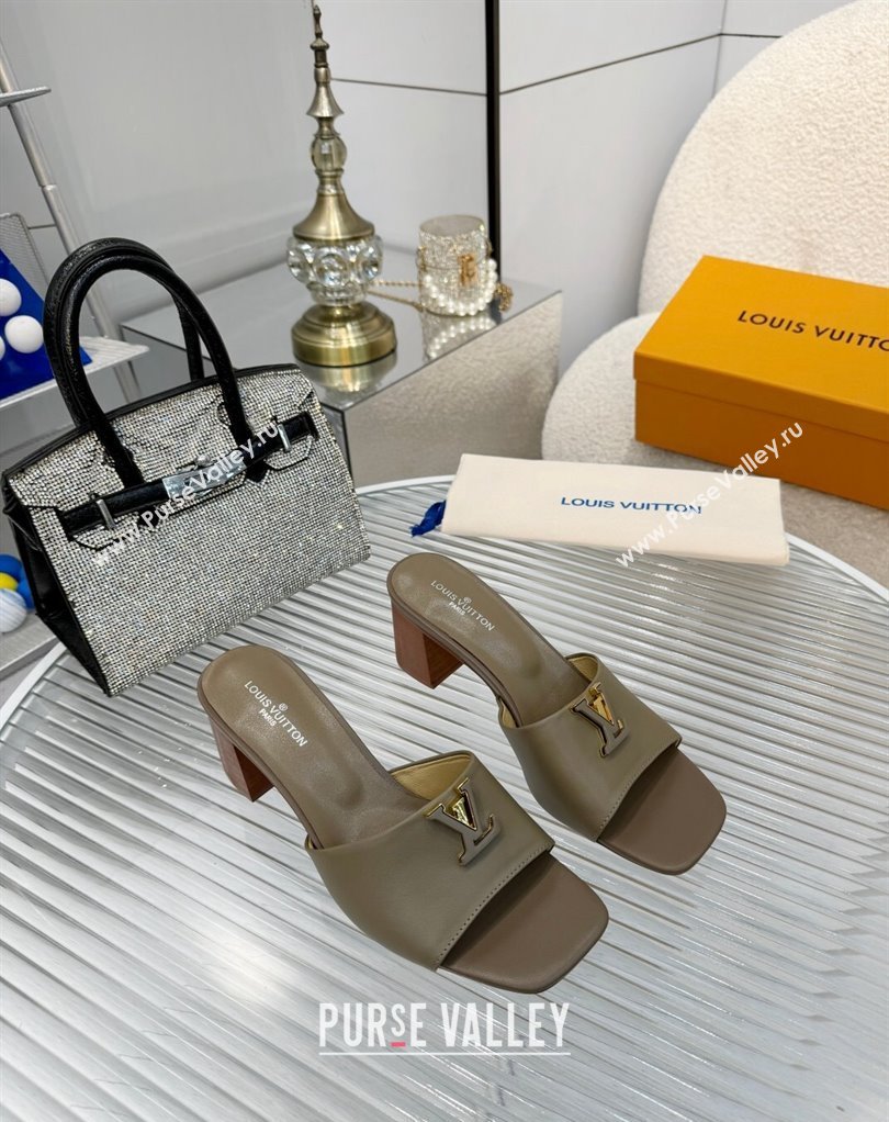 Louis Vuitton Calf leather LV Capri Heel Mules Etoupe 2024 (modeng-24033019)