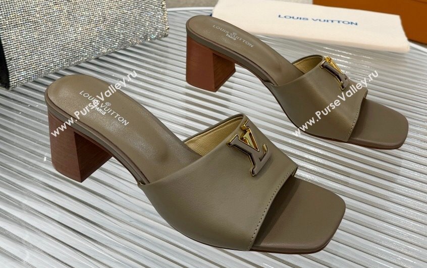 Louis Vuitton Calf leather LV Capri Heel Mules Etoupe 2024 (modeng-24033019)