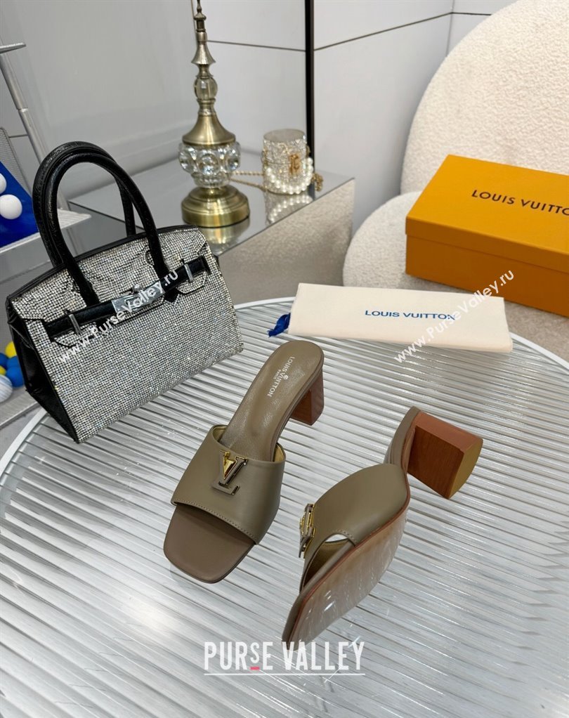 Louis Vuitton Calf leather LV Capri Heel Mules Etoupe 2024 (modeng-24033019)