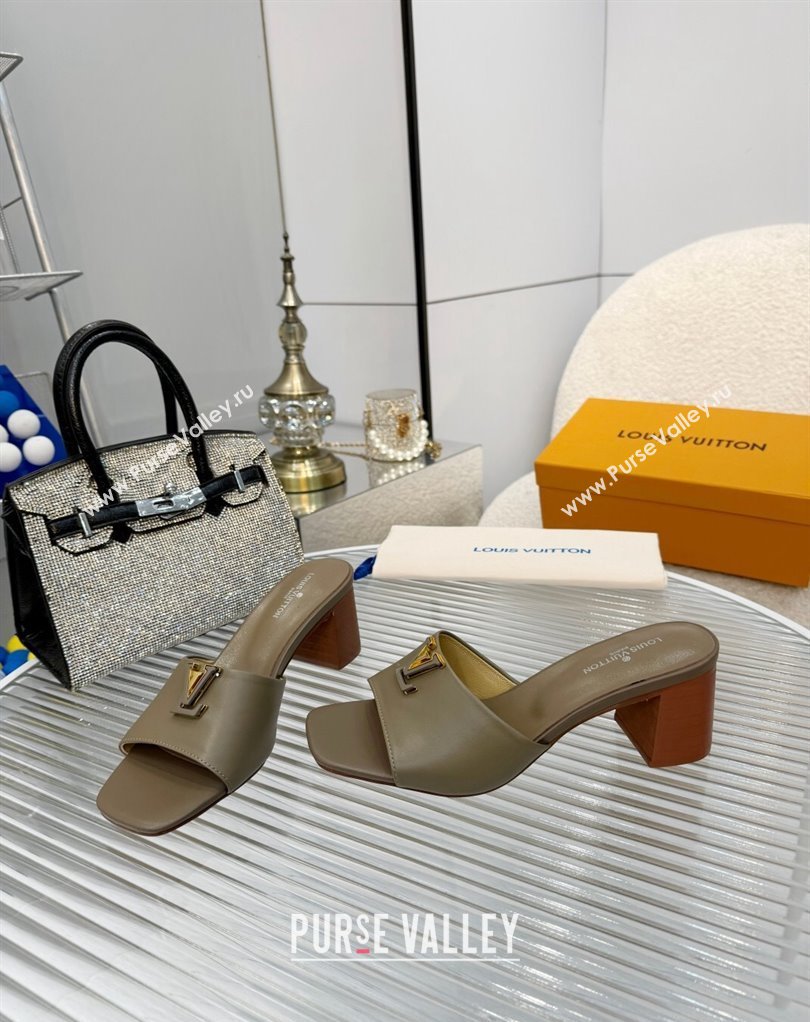 Louis Vuitton Calf leather LV Capri Heel Mules Etoupe 2024 (modeng-24033019)