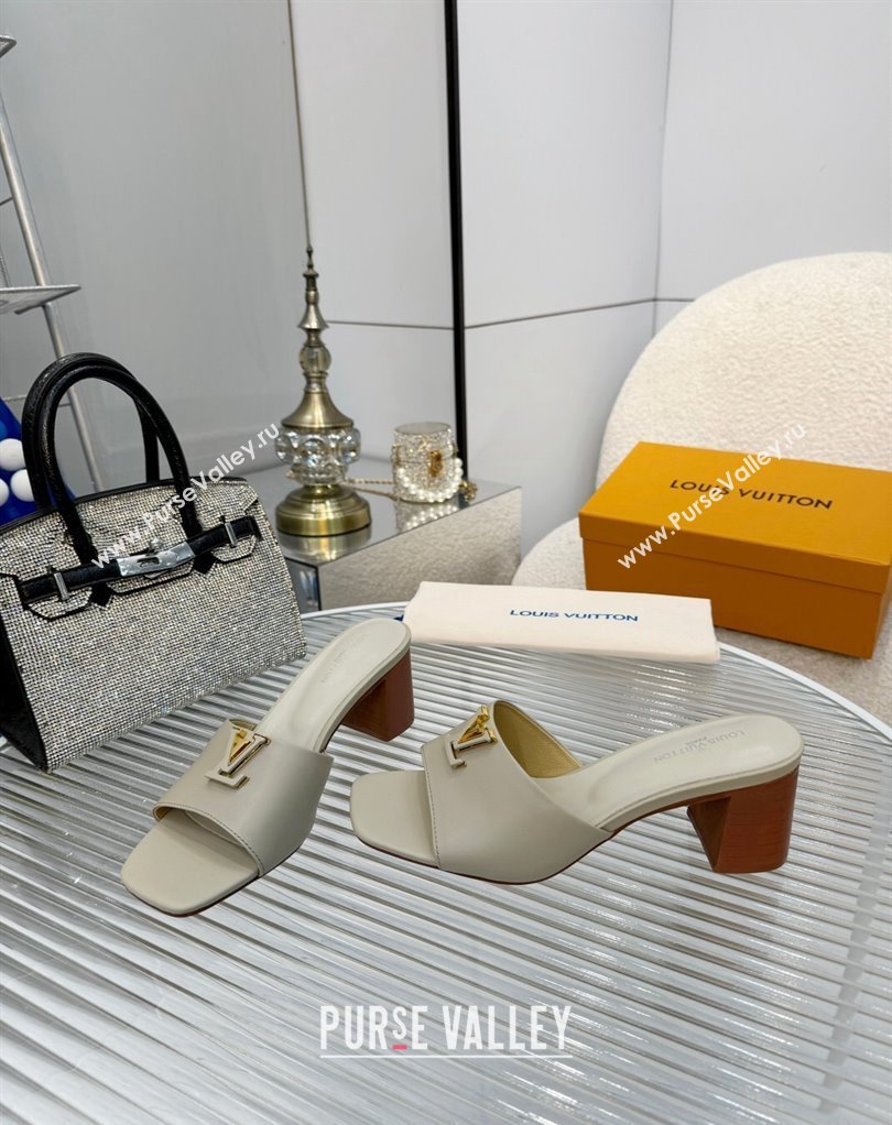 Louis Vuitton Calf leather LV Capri Heel Mules Gray 2024 (modeng-24033020)