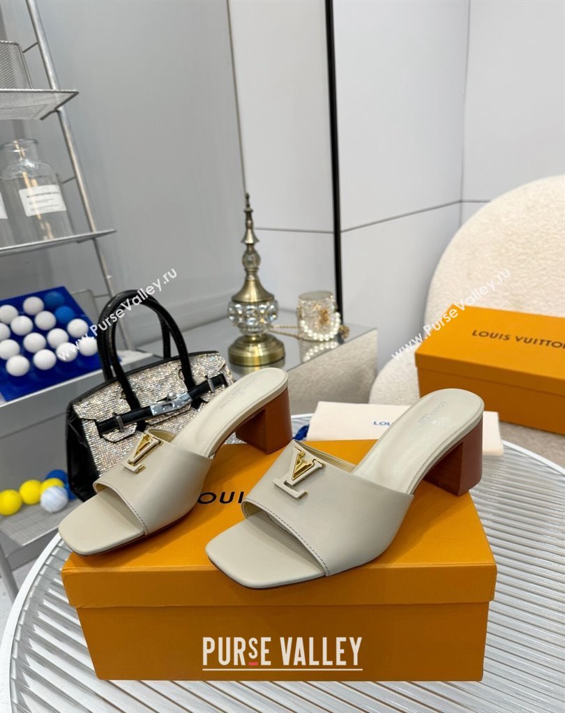 Louis Vuitton Calf leather LV Capri Heel Mules Gray 2024 (modeng-24033020)