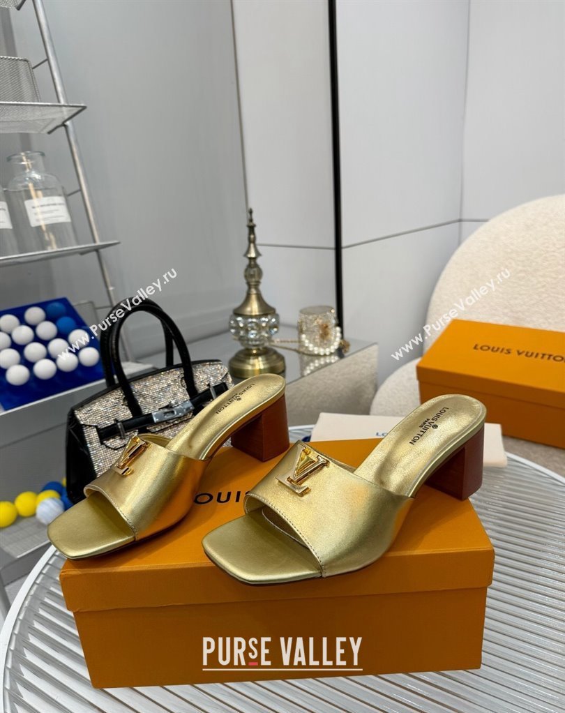 Louis Vuitton Calf leather LV Capri Heel Mules Gold 2024 (modeng-24033025)