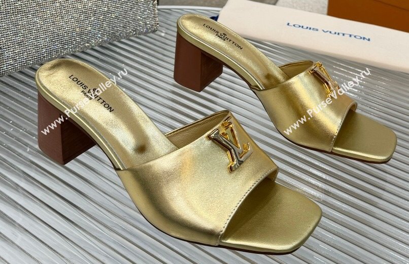 Louis Vuitton Calf leather LV Capri Heel Mules Gold 2024 (modeng-24033025)