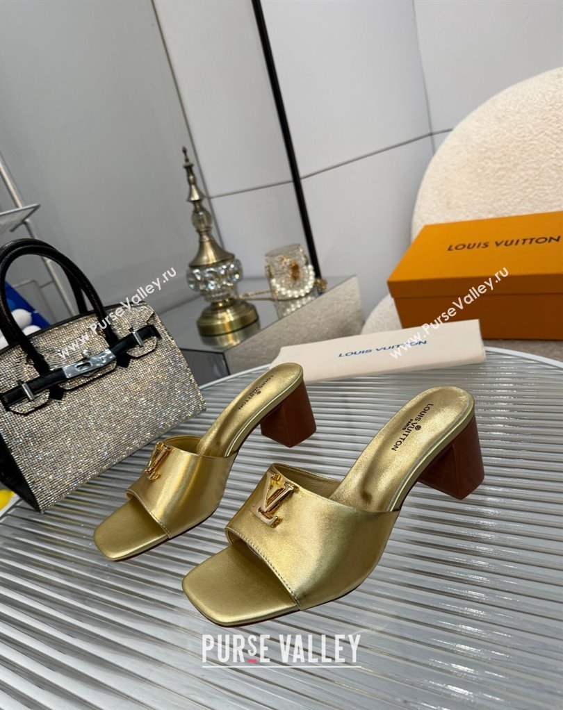 Louis Vuitton Calf leather LV Capri Heel Mules Gold 2024 (modeng-24033025)