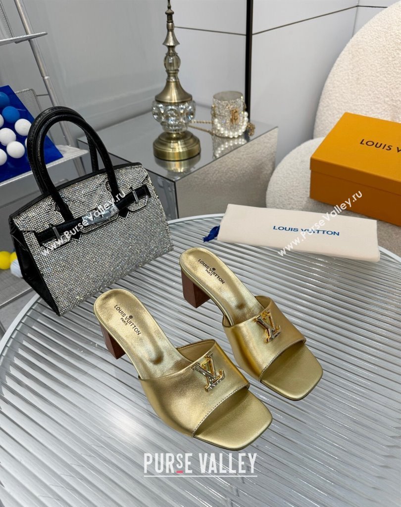 Louis Vuitton Calf leather LV Capri Heel Mules Gold 2024 (modeng-24033025)