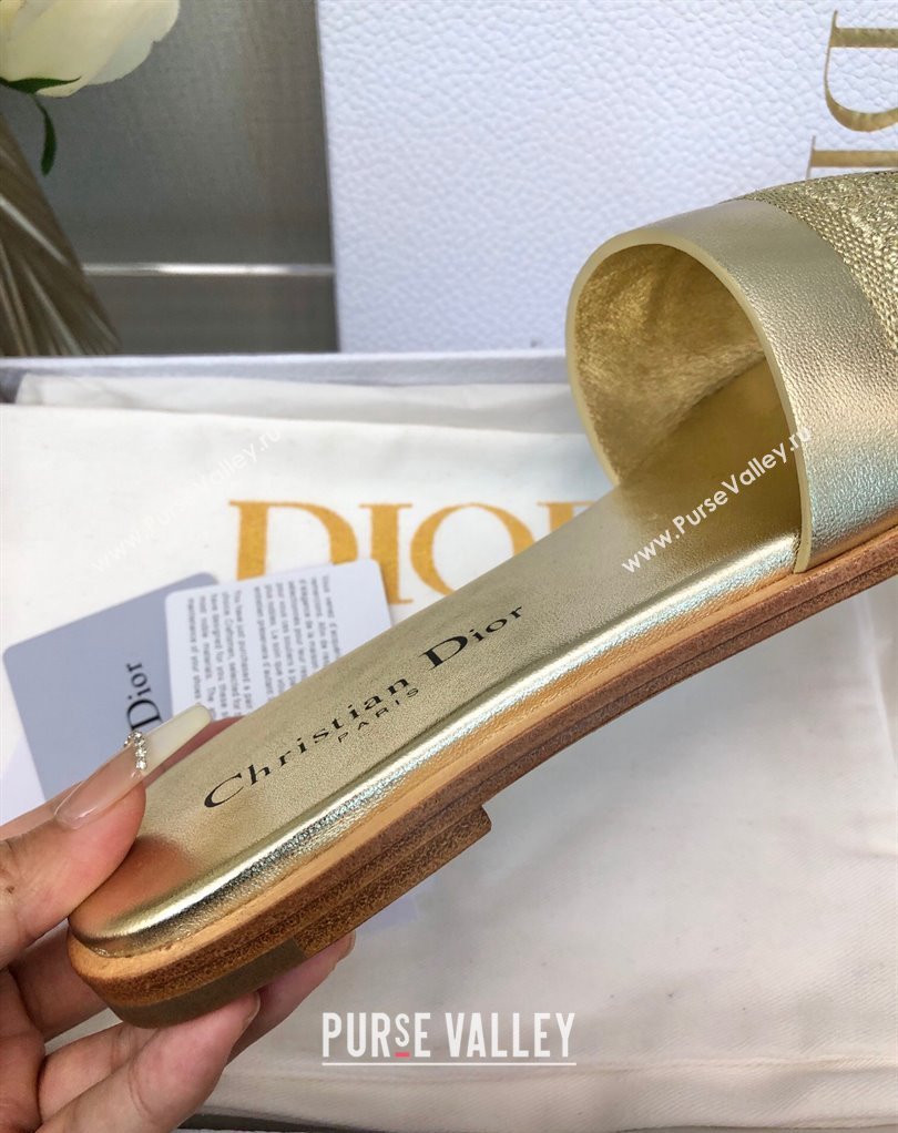 Dior Dway Slides in Gold Calfskin and Embroidered Cotton 2024 (modeng-24033015)