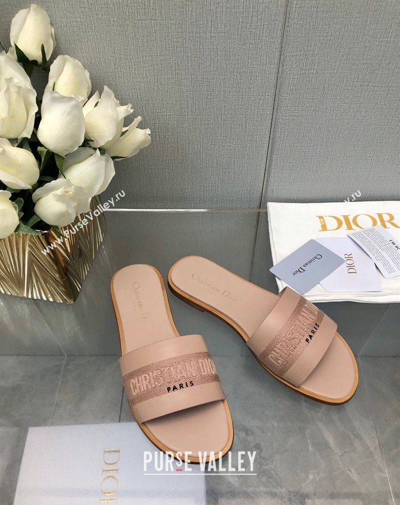 Dior Dway Slides in Nude Calfskin and Embroidered Cotton 2024 (modeng-24033012)