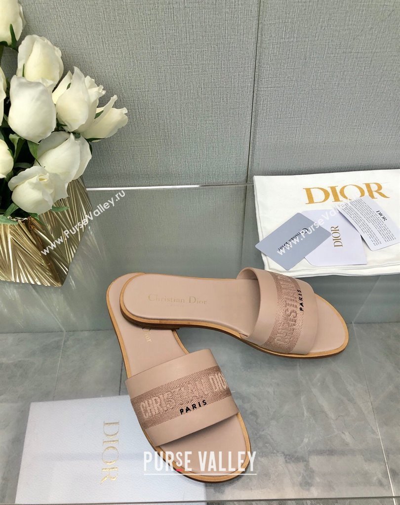 Dior Dway Slides in Nude Calfskin and Embroidered Cotton 2024 (modeng-24033012)