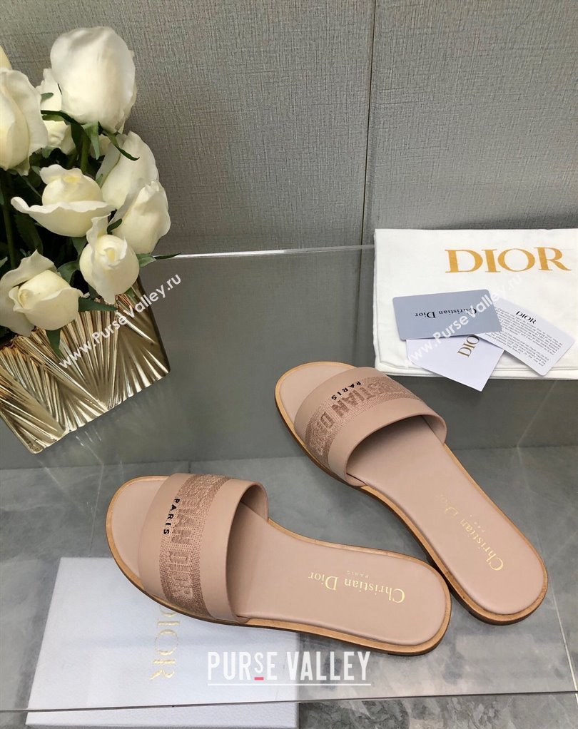 Dior Dway Slides in Nude Calfskin and Embroidered Cotton 2024 (modeng-24033012)