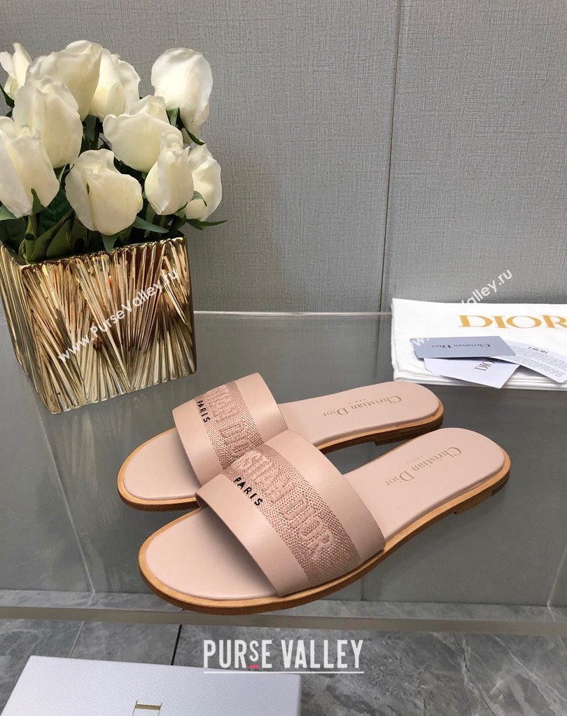 Dior Dway Slides in Nude Calfskin and Embroidered Cotton 2024 (modeng-24033012)