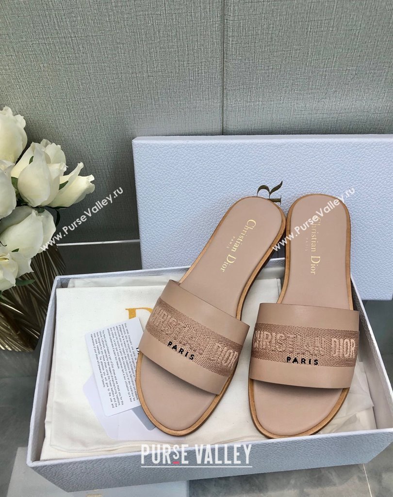 Dior Dway Slides in Nude Calfskin and Embroidered Cotton 2024 (modeng-24033012)