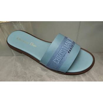 Dior Dway Slides in Blue Calfskin and Embroidered Cotton 2024 (modeng-24033014)