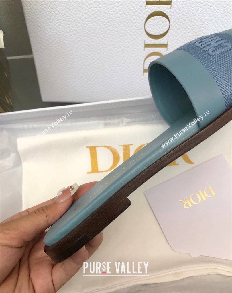 Dior Dway Slides in Blue Calfskin and Embroidered Cotton 2024 (modeng-24033014)
