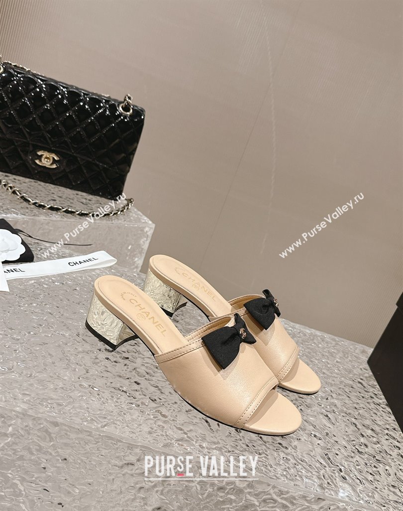 Chanel Lambskin Grosgrain Heel Mules with Bow G45691 Beige 2024 (modeng-24040130)
