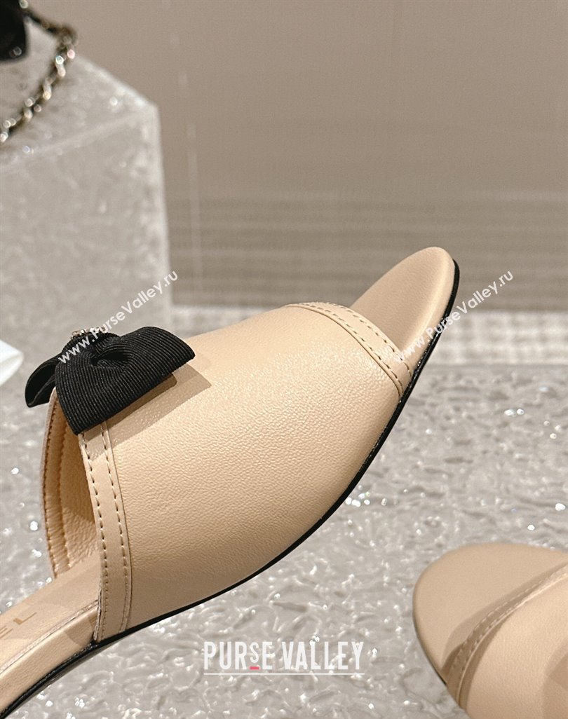 Chanel Lambskin Grosgrain Heel Mules with Bow G45691 Beige 2024 (modeng-24040130)