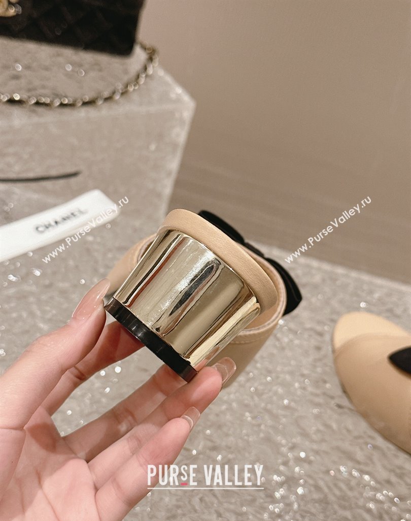 Chanel Lambskin Grosgrain Heel Mules with Bow G45691 Beige 2024 (modeng-24040130)