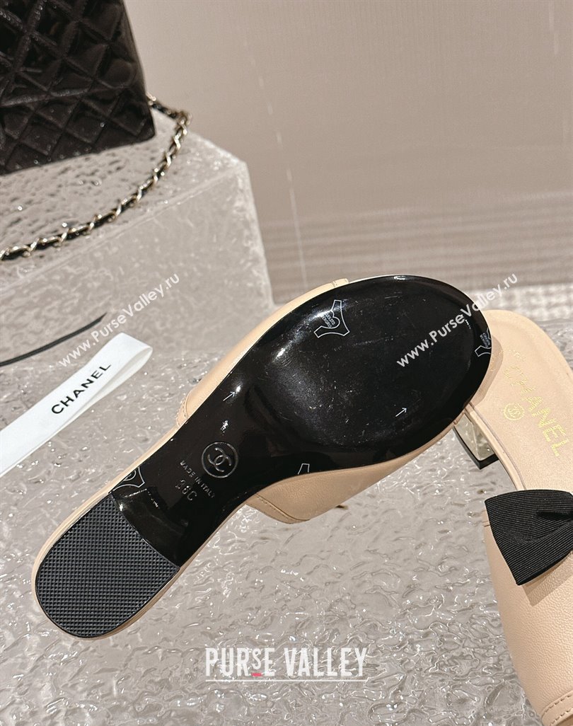 Chanel Lambskin Grosgrain Heel Mules with Bow G45691 Beige 2024 (modeng-24040130)