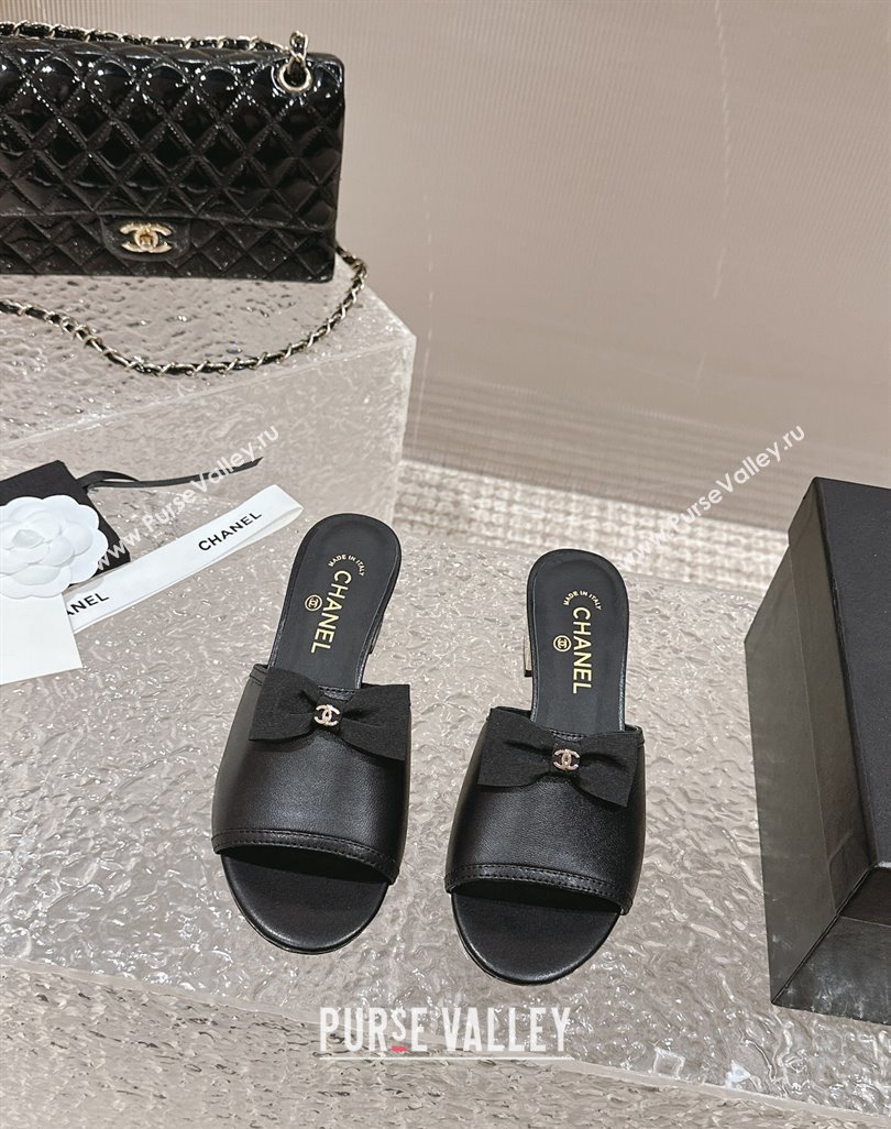 Chanel Lambskin Grosgrain Heel Mules with Bow G45691 Black 2024 (modeng-24040128)