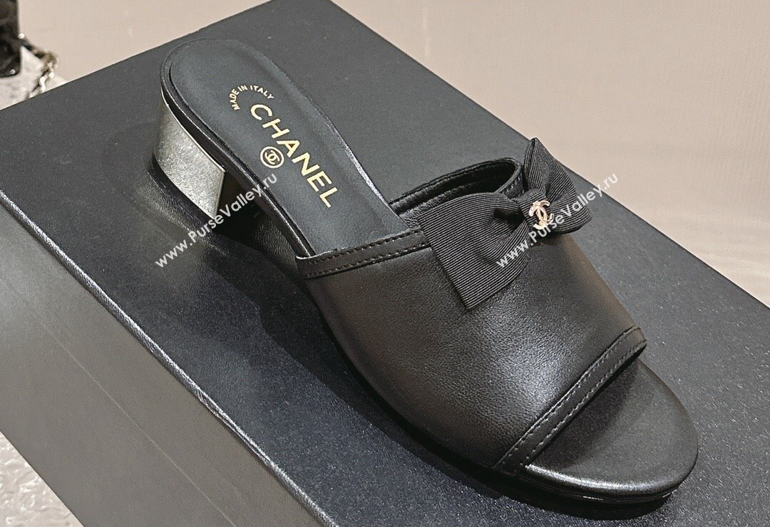 Chanel Lambskin Grosgrain Heel Mules with Bow G45691 Black 2024 (modeng-24040128)
